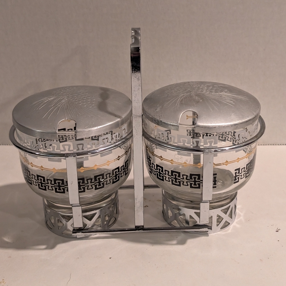 Mid-Century Libbey Glass condiment caddy, likely from the 1960s.